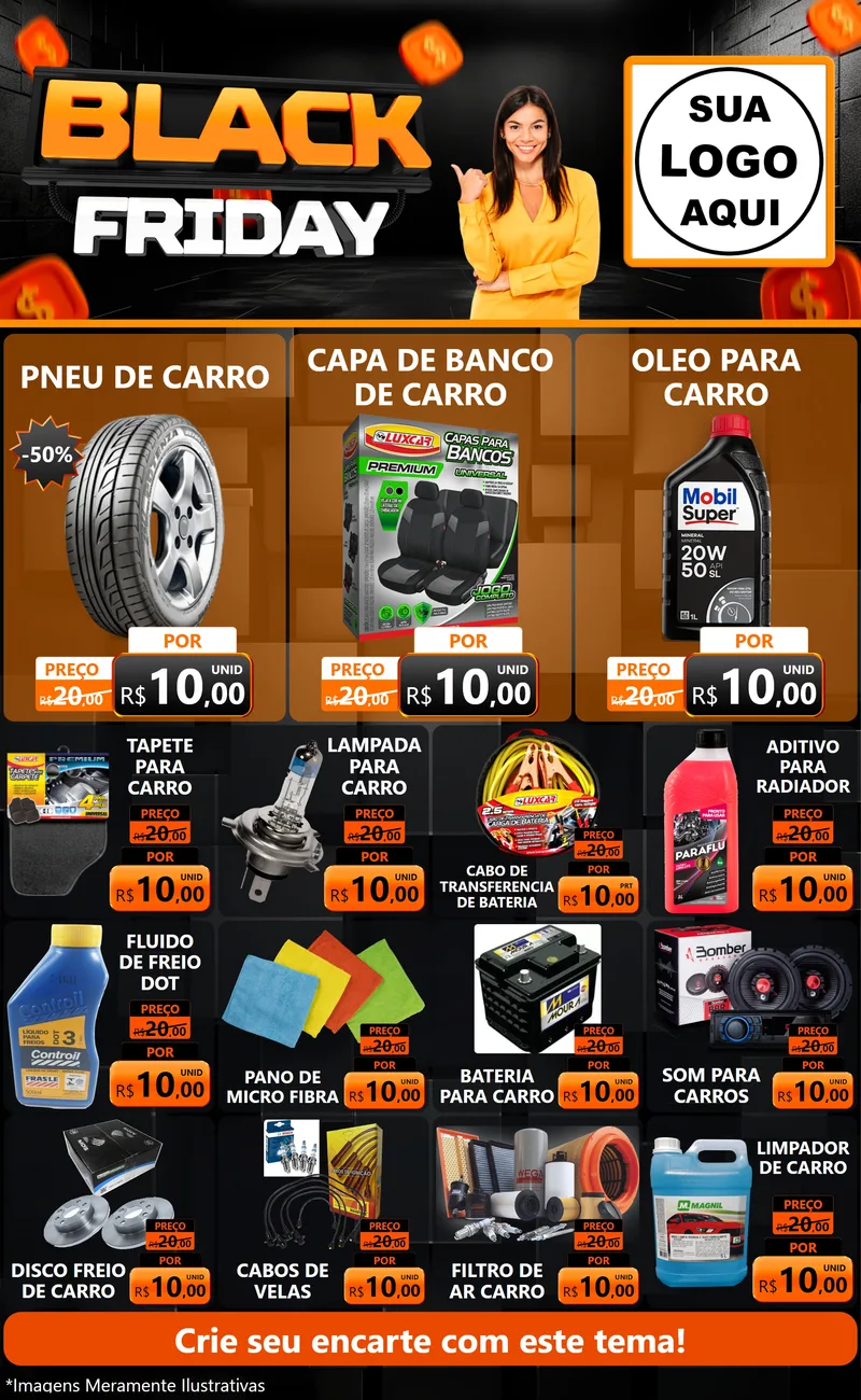 Modelo de Encarte para Encarte Grande com o tema Black Friday para Auto peças