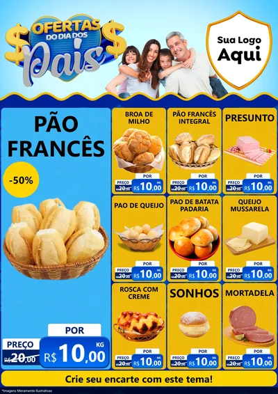Modelo de Encarte para Encarte A4 Vertical com o tema Ofertas do Dia dos Pais para Padaria
