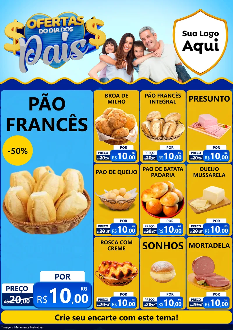 Modelo de Encarte para Encarte A4 Vertical com o tema Ofertas do Dia dos Pais para Padaria