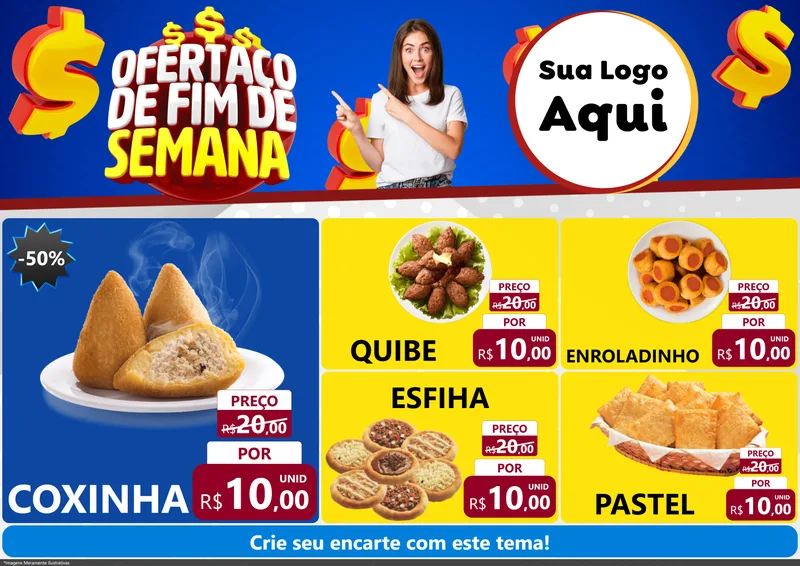 Modelo de Encarte para Encarte A4 Horizontal com o tema Ofertaço de Fim de Semana para Salgadaria