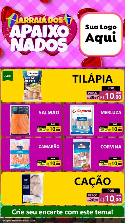 Modelo de TV para TV Vertical com o tema Arraiá dos Apaixonados para Peixaria