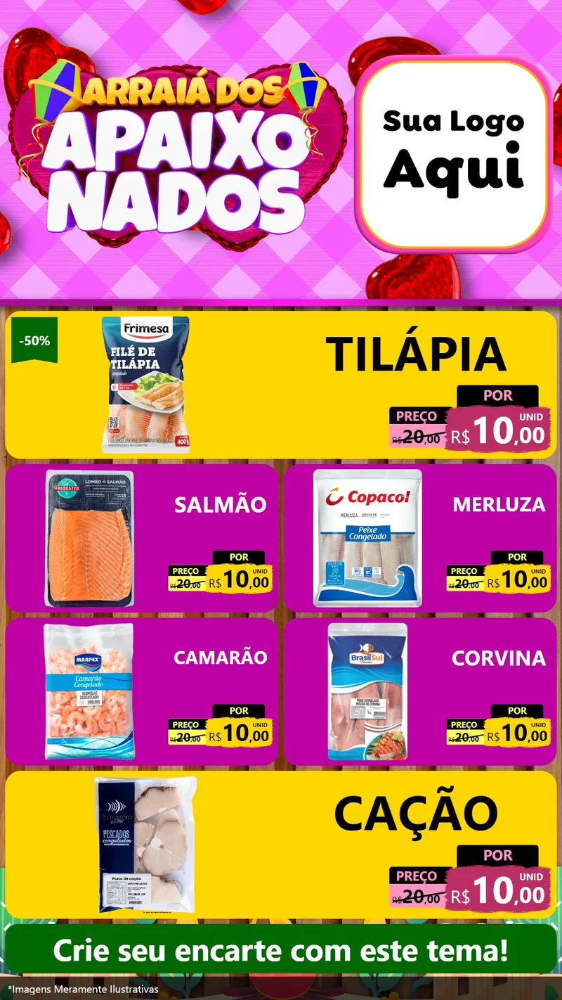 Modelo de TV para TV Vertical com o tema Arraiá dos Apaixonados para Peixaria