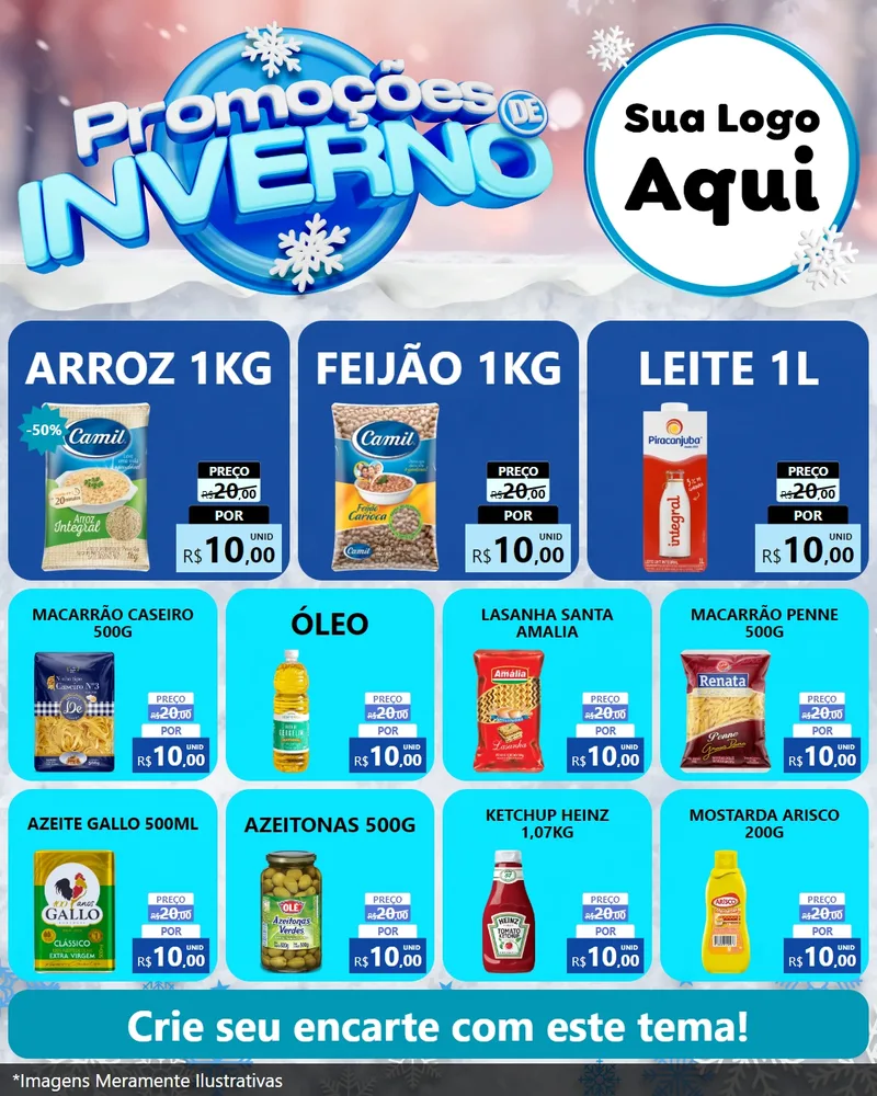 Modelo de Rede Social para Feed Instagram com o tema Promoções de Inverno para Supermercado