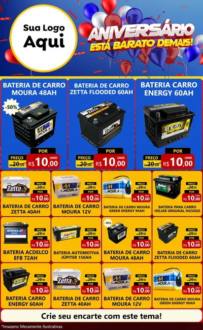 Modelo de Encarte para Encarte Grande com o tema Aniversário para Baterias Elétricas