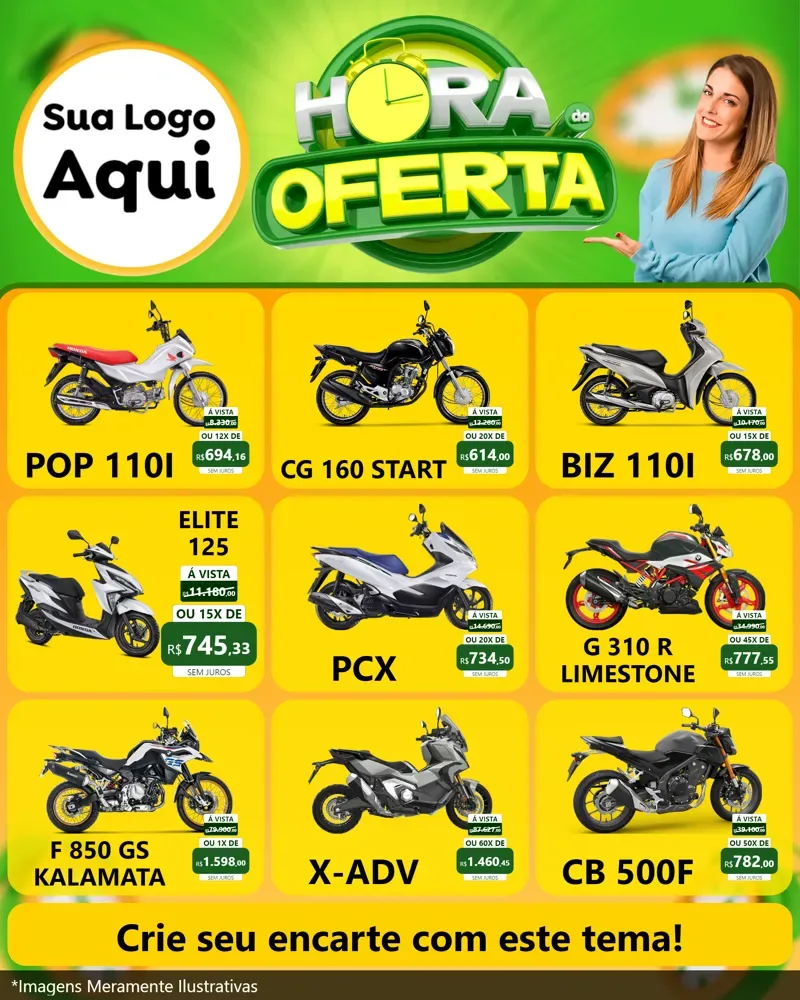 Modelo de Rede Social para Feed Instagram com o tema Hora da Oferta para Concessionaria de Motos