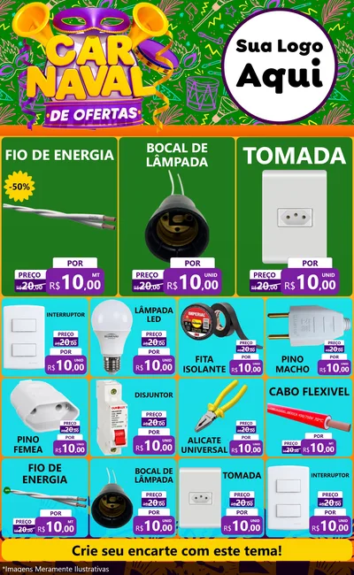 Modelo de Encarte para Encarte Grande com o tema Carnaval de Ofertas para Materiais Elétricos
