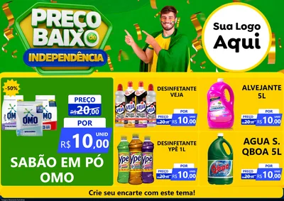 Modelo de Encarte para Encarte A4 Horizontal com o tema Preço Baixo de Independência para Produtos de Limpeza
