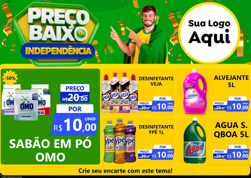 Modelo de Encarte para Encarte A4 Horizontal com o tema Preço Baixo de Independência para Produtos de Limpeza