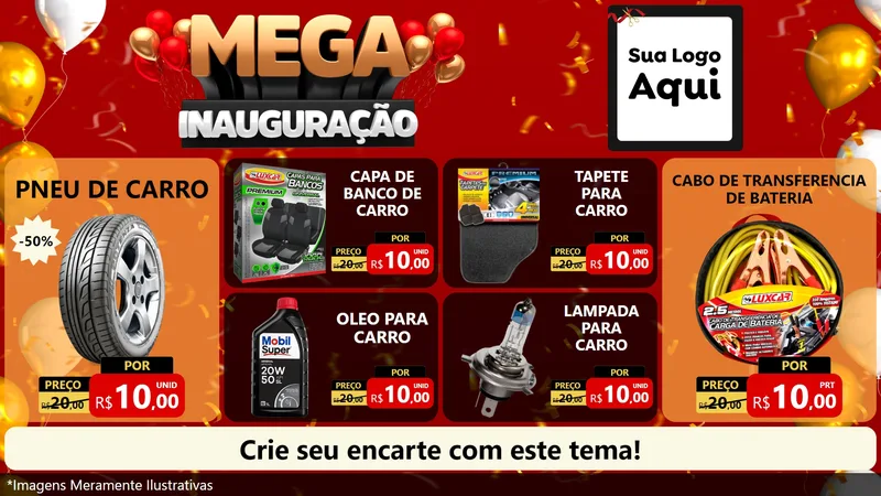 Modelo de TV para TV Horizontal com o tema Mega Inauguração para Auto peças