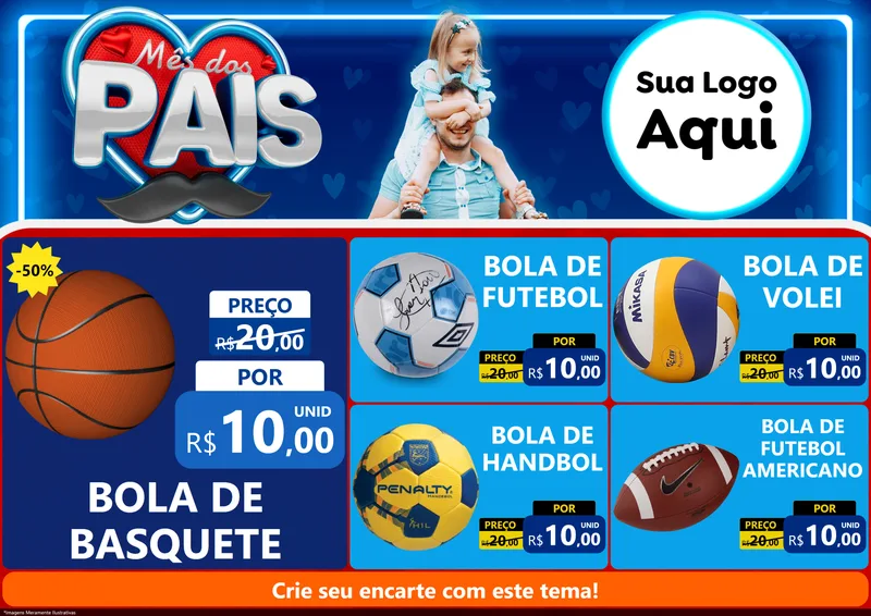 Modelo de Encarte para Encarte A4 Horizontal com o tema Mês Dos Pais para Artigos Esportivos