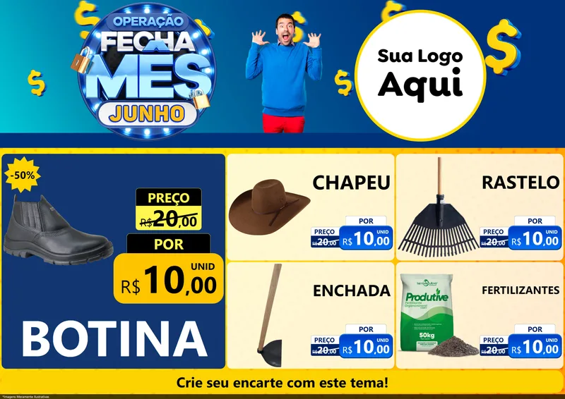 Modelo de Encarte para Encarte A4 Horizontal com o tema Operação Fecha Mês, Junho para Agropecuária