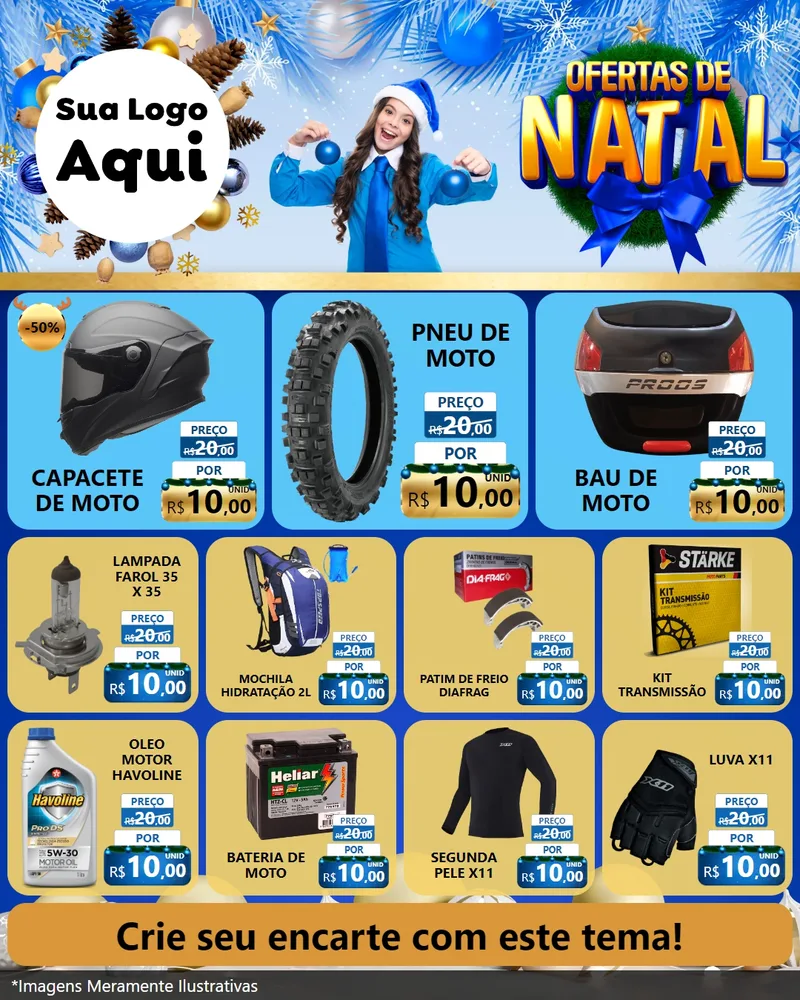 Modelo de Rede Social para Feed Instagram com o tema Ofertas de Natal para Moto peças