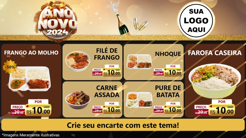 Modelo de TV para TV Horizontal com o tema Feliz Ano Novo 2027 para Restaurante