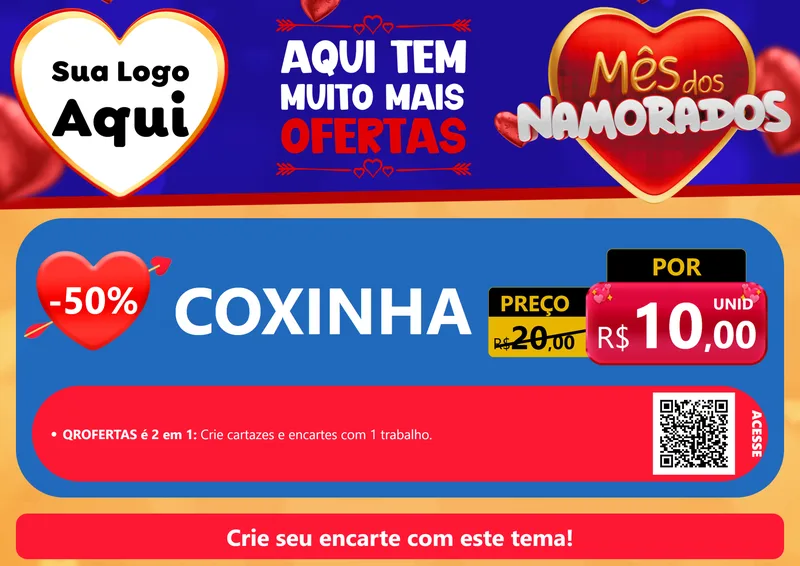 Modelo de Cartaz para Cartaz A4 Horizontal com o tema Mês dos Namorados para Salgadaria