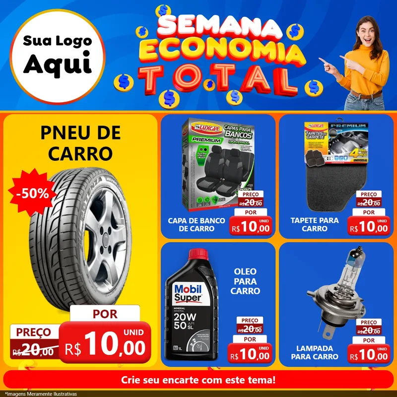 Modelo de Rede Social para Feed Facebook com o tema Semana Economia Total para Auto peças
