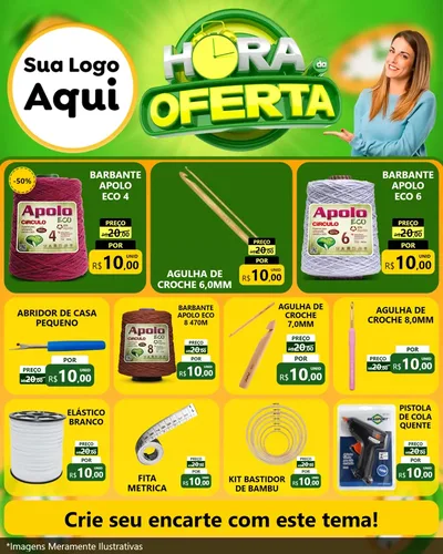 Modelo de Rede Social para Feed Instagram com o tema Hora da Oferta para Armarinho e Aviamentos