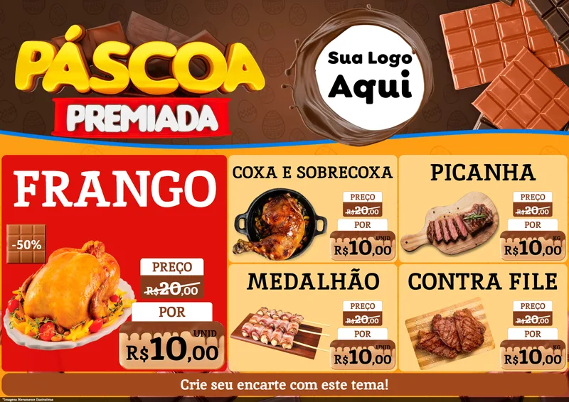 Modelo de Encarte para Encarte A4 Horizontal com o tema Páscoa Premiada para Assados