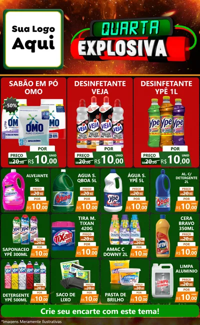 Modelo de Encarte para Encarte Grande com o tema Quarta Explosiva para Produtos de Limpeza