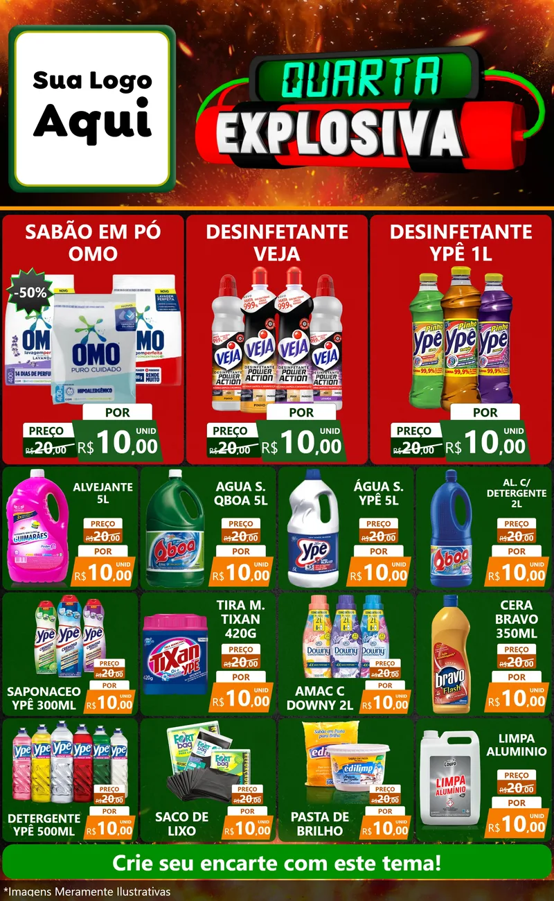 Modelo de Encarte para Encarte Grande com o tema Quarta Explosiva para Produtos de Limpeza