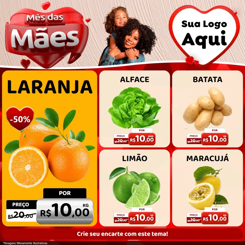 Modelo de Rede Social para Feed Facebook com o tema Mês das Mães para Hortifrúti