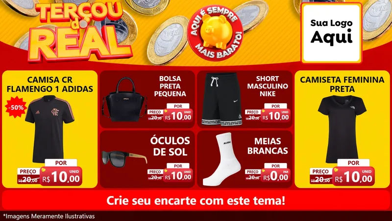 Modelo de TV para TV Horizontal com o tema Terçou do Real para Roupas e acessórios