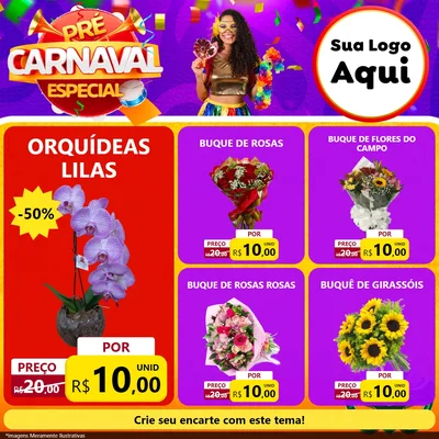 Modelo de Rede Social para Feed Facebook com o tema Pré-Carnaval Especial para Floricultura e jardim