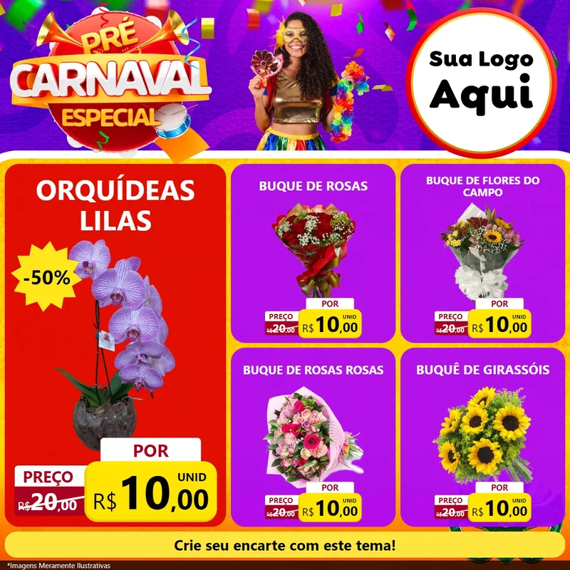 Modelo de Rede Social para Feed Facebook com o tema Pré-Carnaval Especial para Floricultura e jardim