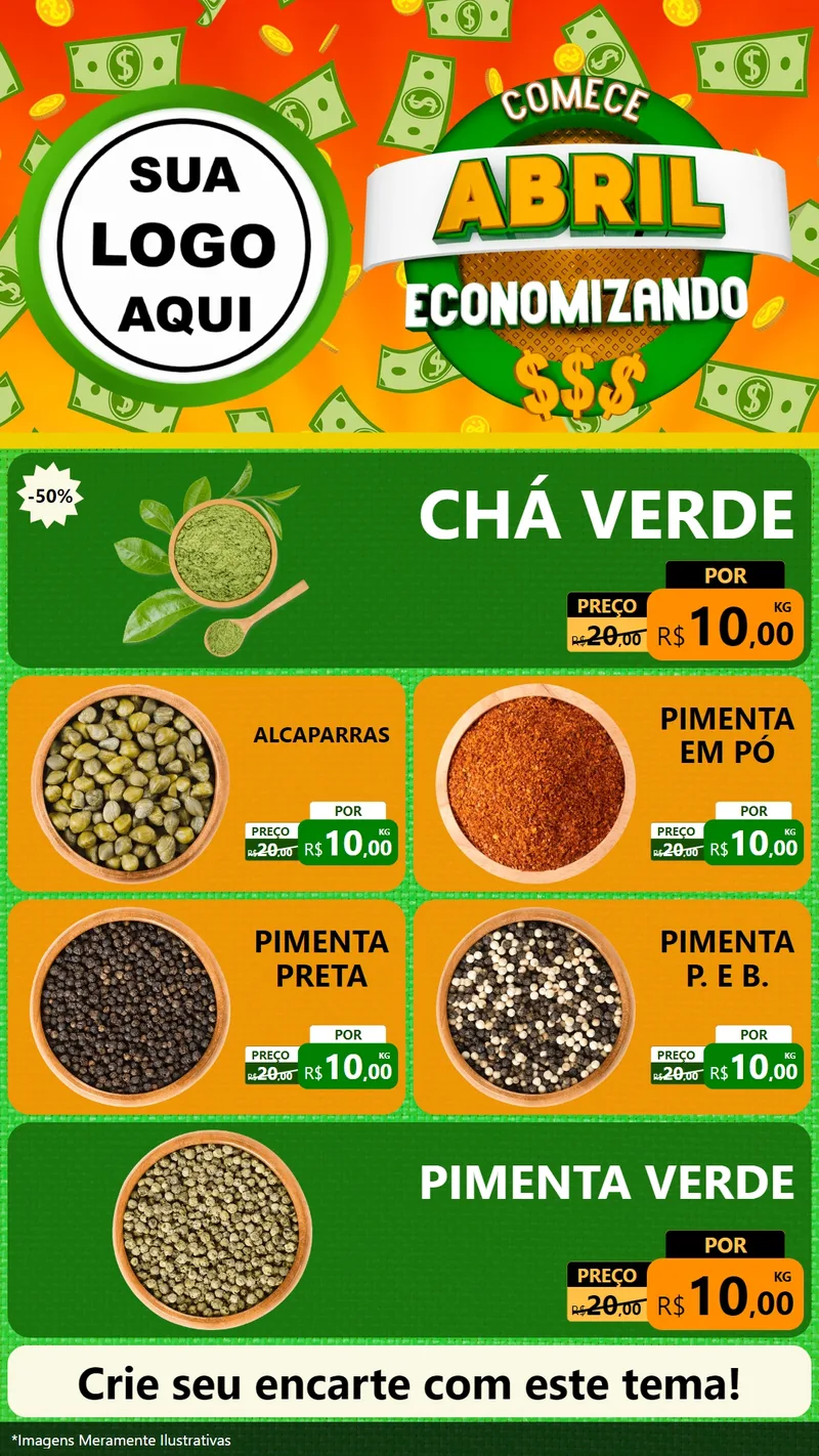 Modelo de TV para TV Vertical com o tema Comece Abril Economizando para Produtos Naturais
