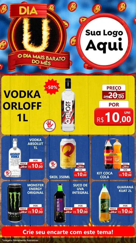 Modelo de Rede Social para Stories com o tema Dia U - O Dia Mais Barato Do Mês para Distribuidora de bebidas