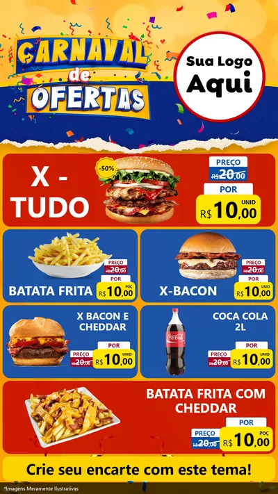 Modelo de TV para TV Vertical com o tema Carnaval de Ofertas para Hamburgueria