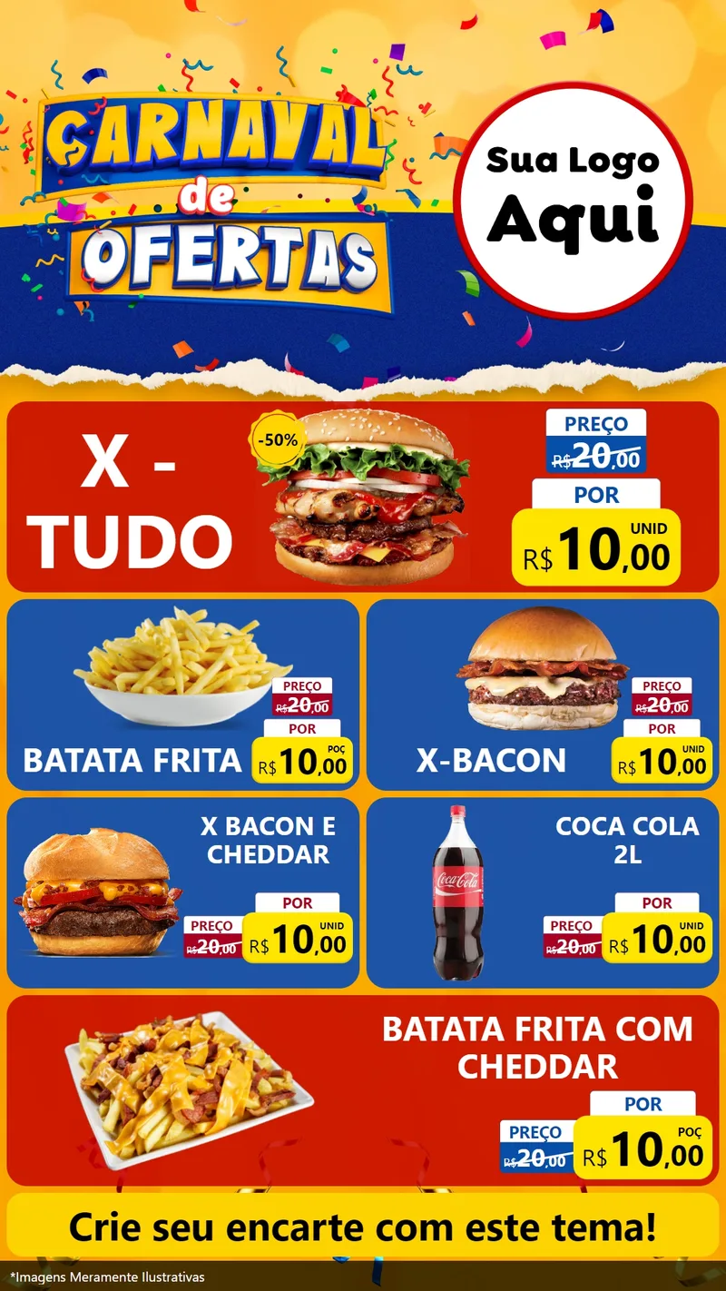 Modelo de TV para TV Vertical com o tema Carnaval de Ofertas para Hamburgueria