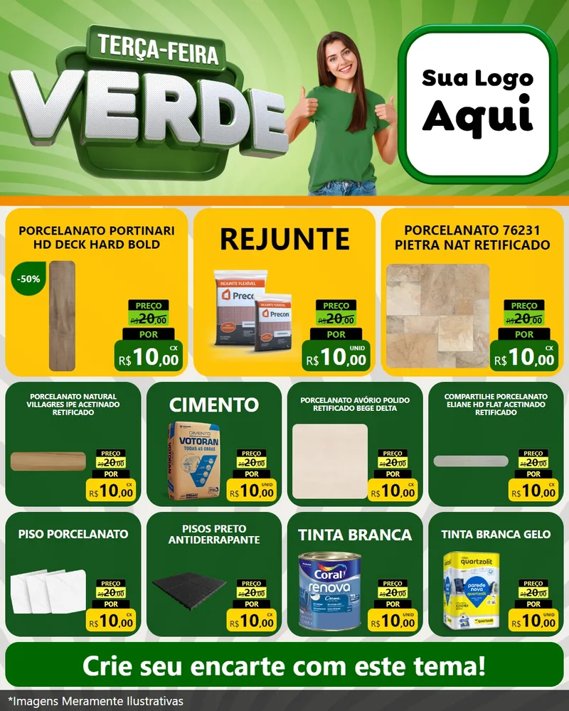 Modelo de Rede Social para Feed Instagram com o tema Terça - Feira Verde para Pisos e revestimentos