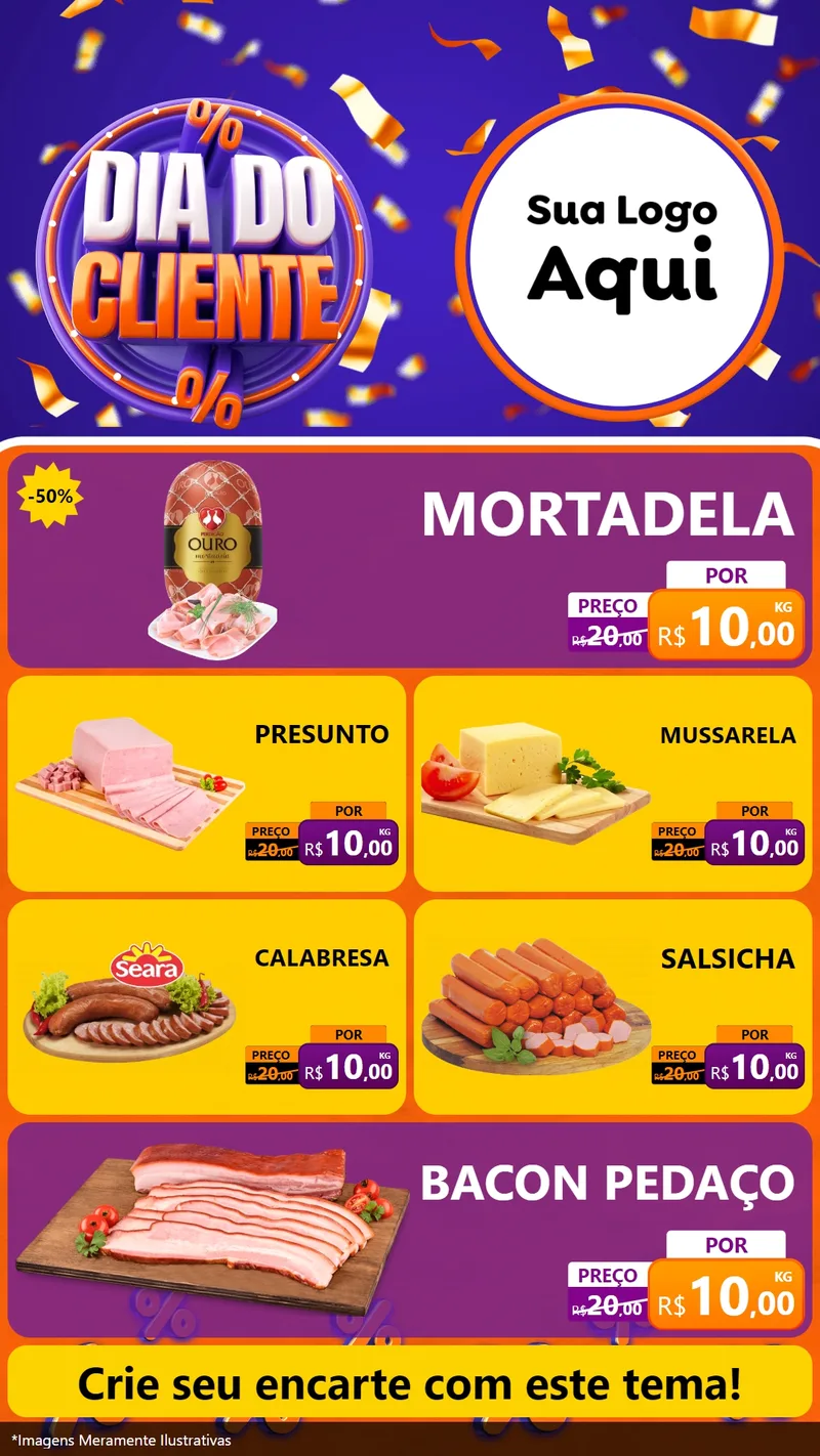 Modelo de TV para TV Vertical com o tema Dia do Cliente para Frios e Laticínios