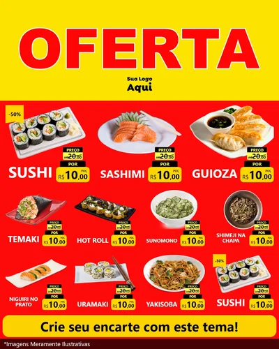 Modelo de Rede Social para Feed Instagram com o tema OFERTA - Vermelho Cartaz para Comida japonesa
