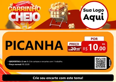 Modelo de Cartaz para Cartaz A4 Horizontal com o tema Promoção carrinho cheio para Açougue