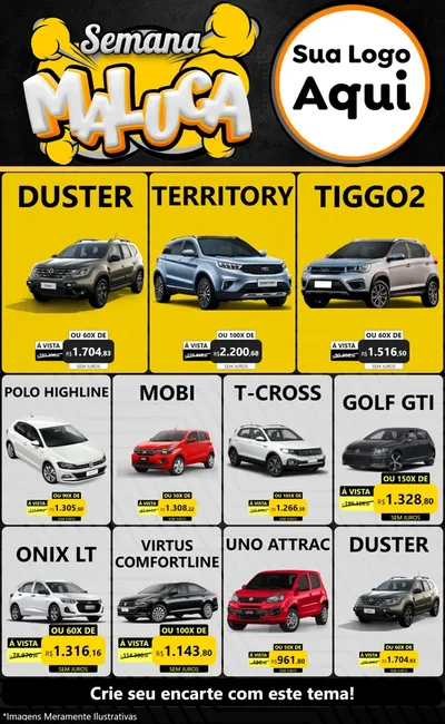 Modelo de Encarte para Encarte Grande com o tema Semana Maluca para Concessionaria de Carros
