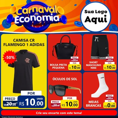 Modelo de Rede Social para Feed Facebook com o tema Carnaval da Economia para Roupas e acessórios