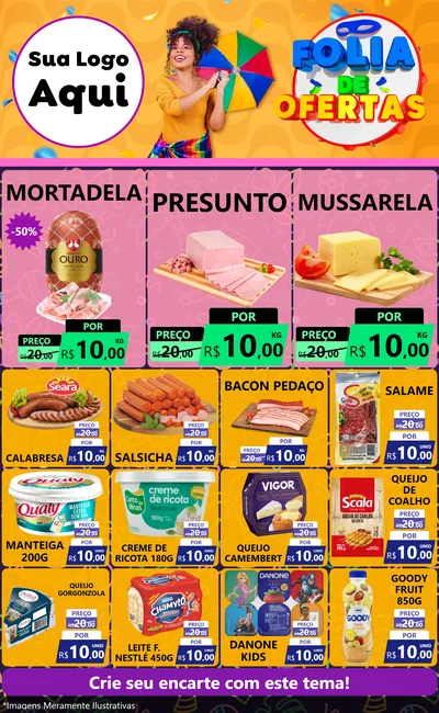 Modelo de Encarte para Encarte Grande com o tema Folia de Ofertas para Frios e Laticínios