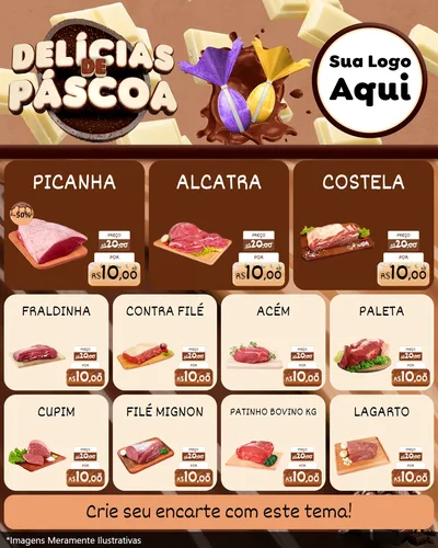 Modelo de Rede Social para Feed Instagram com o tema Delícias de Páscoa para Açougue
