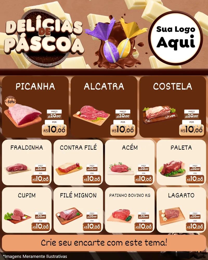 Modelo de Rede Social para Feed Instagram com o tema Delícias de Páscoa para Açougue