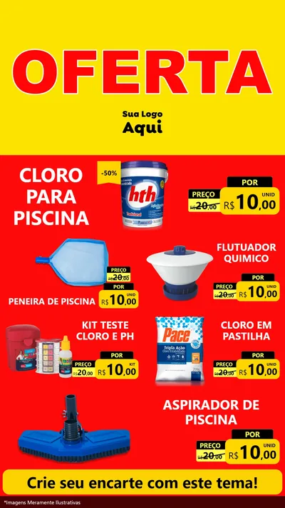 Modelo de TV para TV Vertical com o tema OFERTA - Vermelho Cartaz para Produtos para Piscina