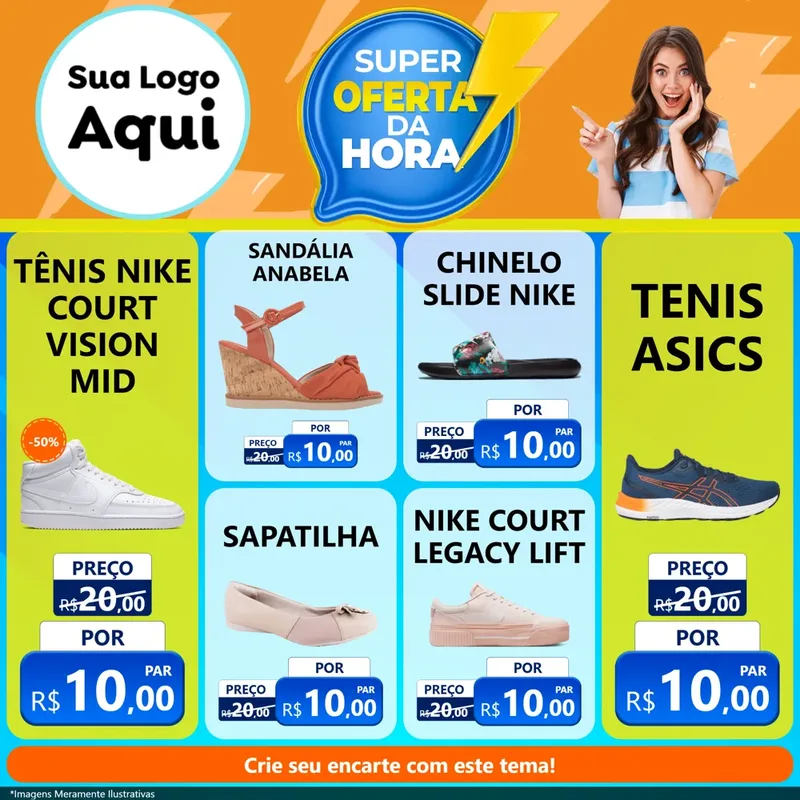 Modelo de Rede Social para Feed Facebook com o tema Super Oferta da Hora para Calçados