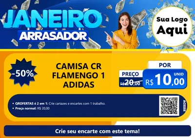 Modelo de Cartaz para Cartaz A4 Horizontal com o tema Janeiro Arrasador para Roupas e acessórios