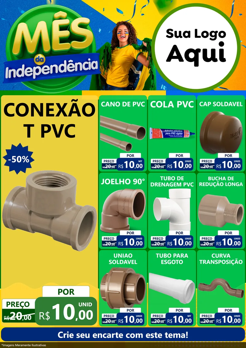 Modelo de Encarte para Encarte A4 Vertical com o tema Mês da Independência para Tubos e conexões