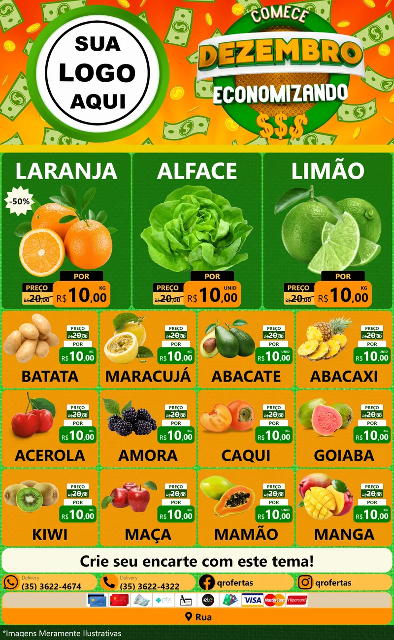 Modelo de Encarte para Encarte Grande com o tema Comece Dezembro Economizando para Hortifrúti