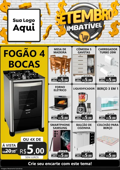 Modelo de Encarte para Encarte A4 Vertical com o tema Setembro Imbatível para Móveis e Eletro