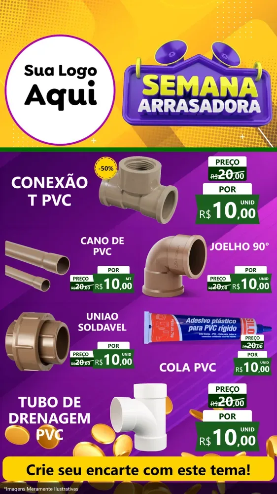 Modelo de TV para TV Vertical com o tema Semana Arrasadora para Tubos e conexões