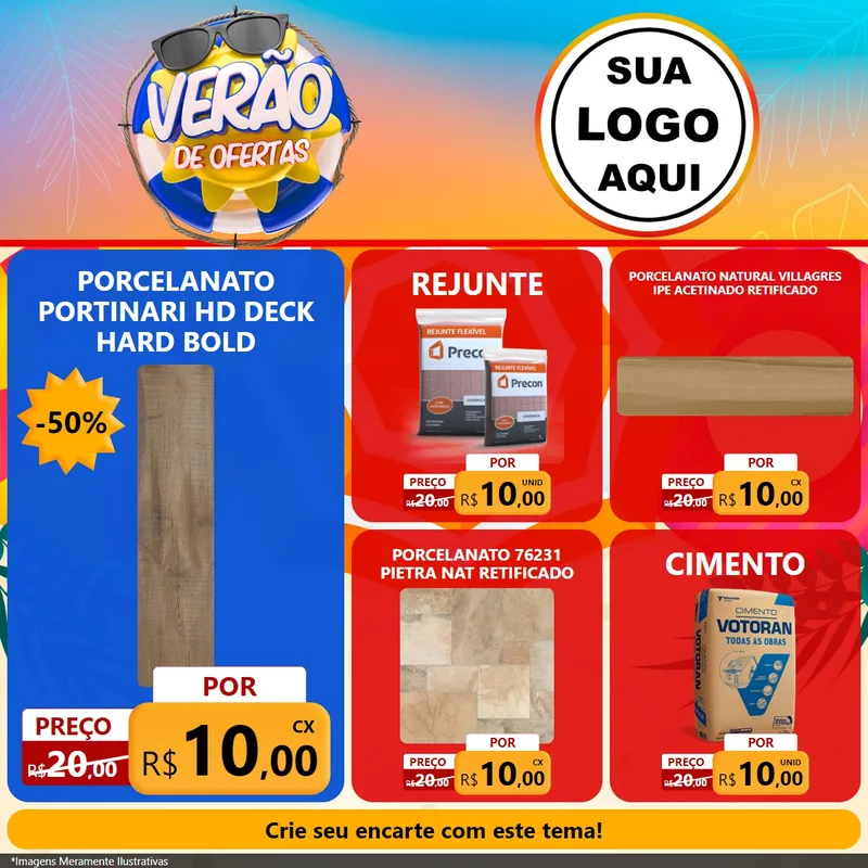 Modelo de Rede Social para Feed Facebook com o tema Verão de Ofertas para Pisos e revestimentos