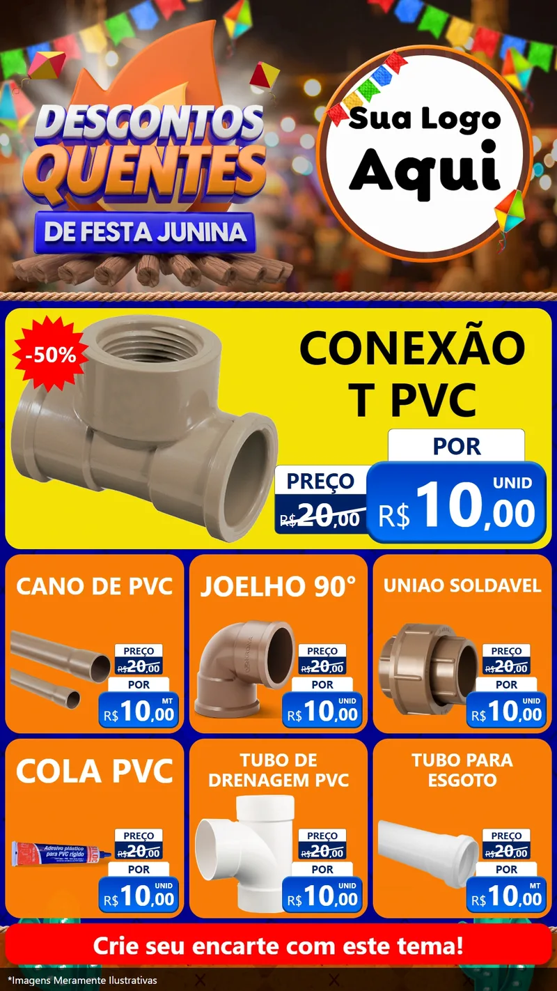 Modelo de Rede Social para Stories com o tema Descontos Quentes de Festa Junina para Tubos e conexões