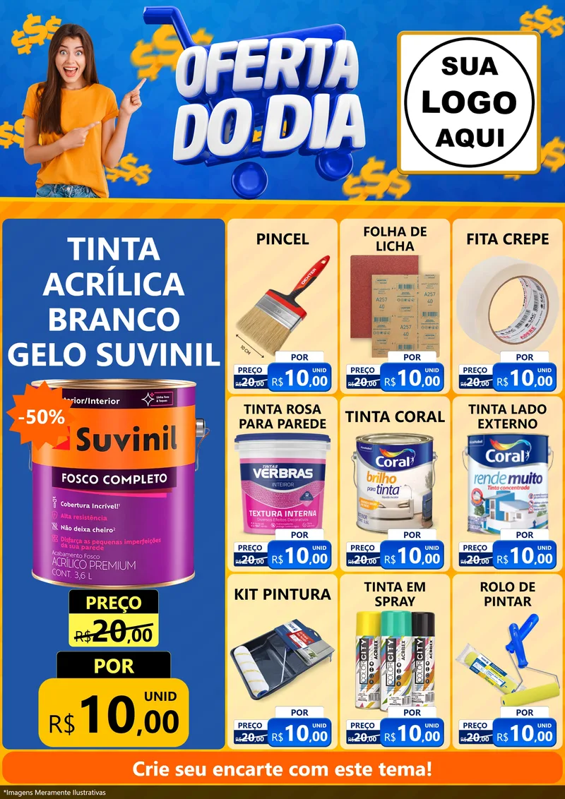 Modelo de Encarte para Encarte A4 Vertical com o tema Oferta do Dia para Tintas e Ferramentas